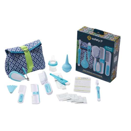 Safety 1st Deluxe Healthcare & Grooming Kit – Baby Essentials Set with 3-in-1 Thermometer, Nasal Aspirator, Nail Clippers, Medicine Dispenser, Brush & Comb, and More - Arctic Blue - Available at All In One Marketplace Canada