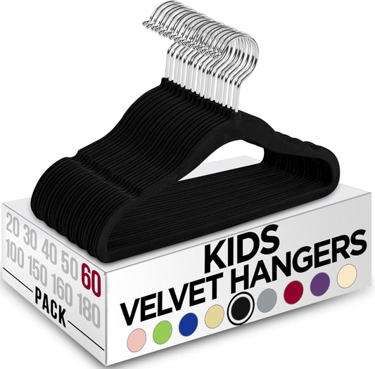 Utopia Home Baby Velvet Hangers 50 Pack, Non-Slip Baby Hangers for Kids, Infants & Toddler, Space Saving with 360-Degree Swivel Hook, Durable Small Clothes Hanger, (Black) - Available at All In One Marketplace Canada