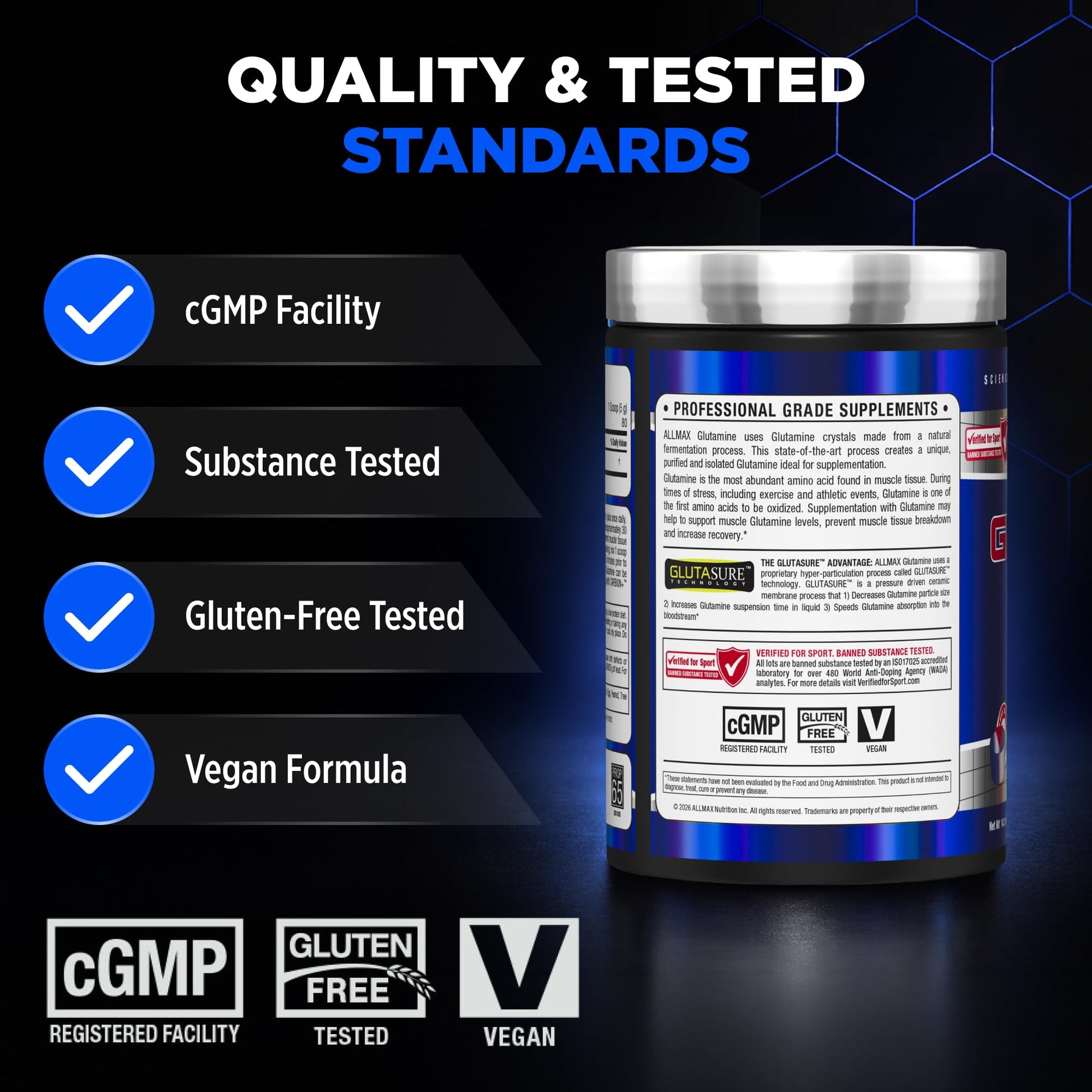 ALLMAX L-Glutamine Powder, Fermented, Unflavored, 400 g ALLMAX