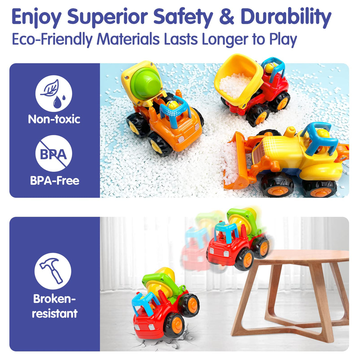 HOLA Toys for 1 2 Year Old Boys Birthday Gifts - 4 PCS Push and Go Trucks, 4WD Friction Power Car Toddler Toys Early Educational Baby Toy 12-18 Months Christmas Easter Stocking Stuffers 🍁 All In One Marketplace Canada
