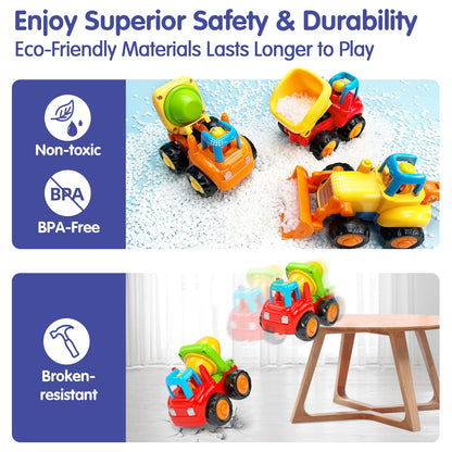 HOLA Toys for 1 2 Year Old Boys Birthday Gifts - 4 PCS Push and Go Trucks, 4WD Friction Power Car Toddler Toys Early Educational Baby Toy 12-18 Months Christmas Easter Stocking Stuffers 🍁 All In One Marketplace Canada