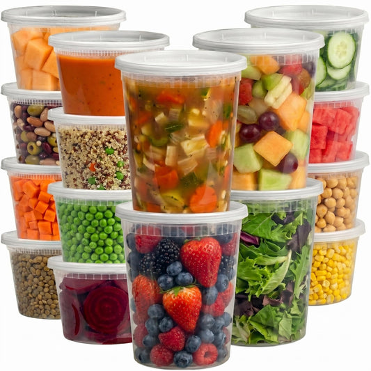 Deli Food Containers with Lids - (16 Sets) 8-32 Oz Quart Size & 8-16 Oz Pint Size Airtight Food Storage Takeout Meal Prep Containers, BPA-Free, Dishwasher, Microwave Safe - Available at All In One Marketplace Canada
