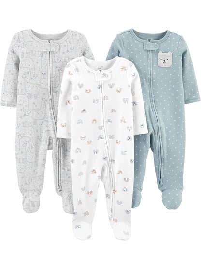 Simple Joys by Carter's Unisex Babies' Cotton Footed Sleep and Play, Pack of 3, Llama/Rainbow/Bear, 0-3 Months 🍁 All In One Marketplace Canada
