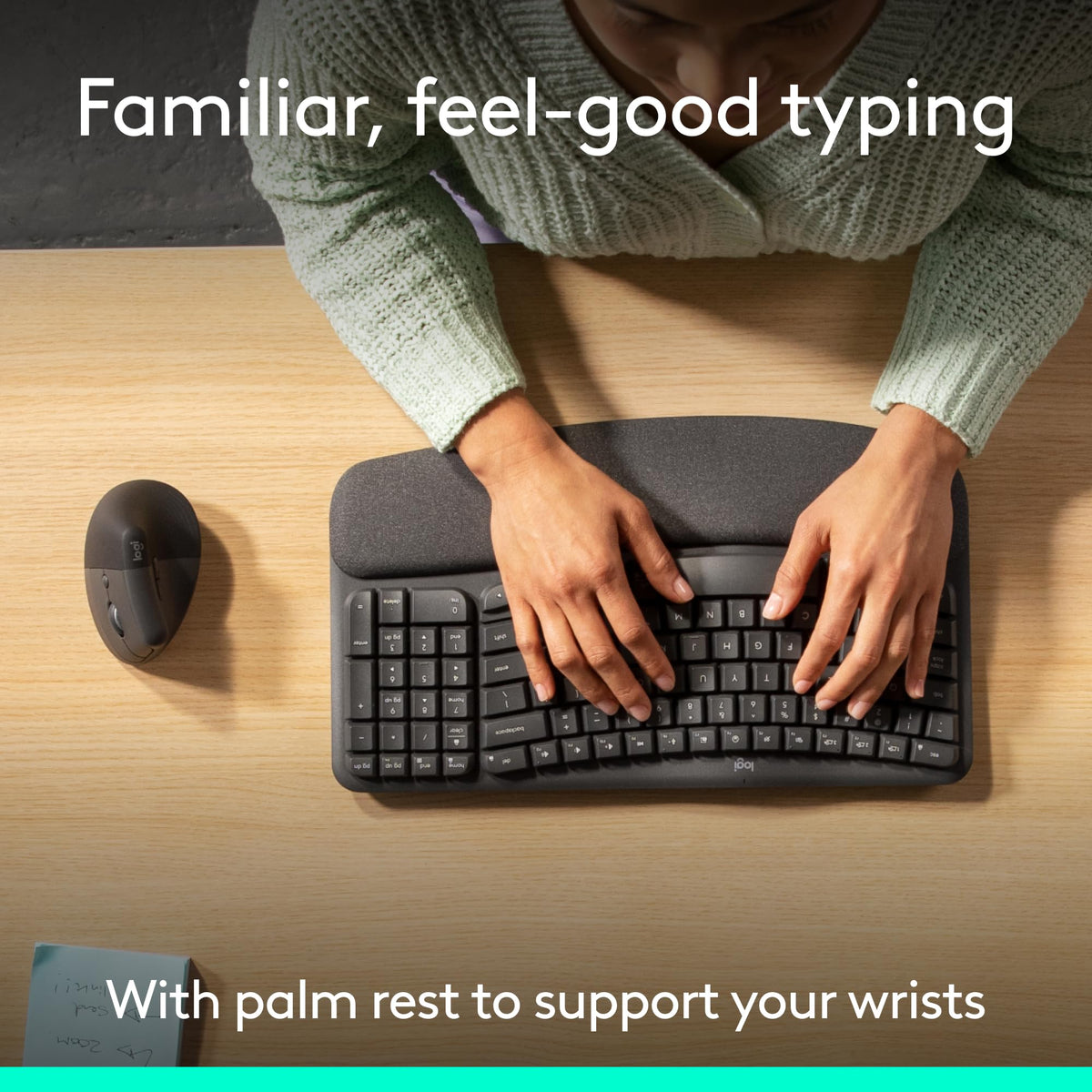 Logitech Wave Keys & Lift Vertical Mouse Ergonomic Wireless Combo, Graphite