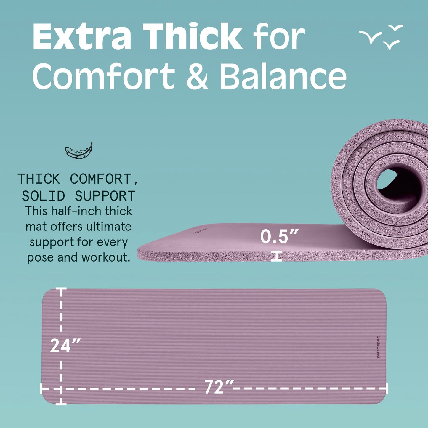 Retrospec Solana Yoga Mat 1" And 1/2" Thick With Nylon Strap for Men And Women - Non Slip Exercise Mat For Home Yoga, Pilates, Stretching, Floor And Fitness Workouts