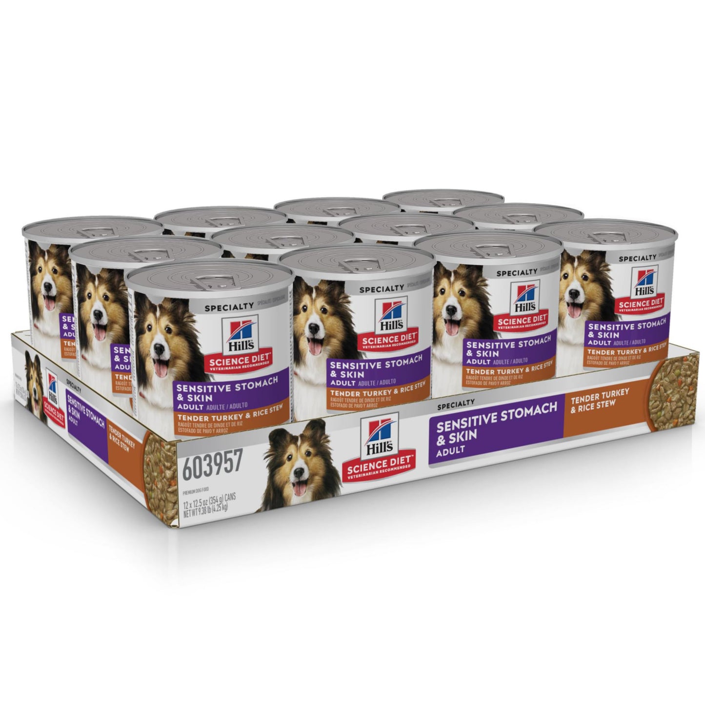 Hill's Science Diet Sensitive Stomach & Skin, Adult 1-6, Stomach Sensitivity Support, Wet Dog Food, Turkey & Rice Stew, 12.5 oz Can, Case of 12