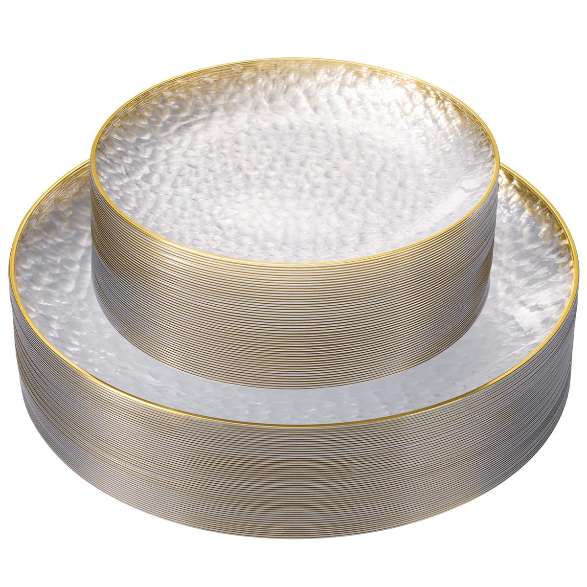 Goodluck 100 Pcs Clear Hammered Plastic Plates with Gold Rim for 50 Guests 🍁 All In One Marketplace Canada