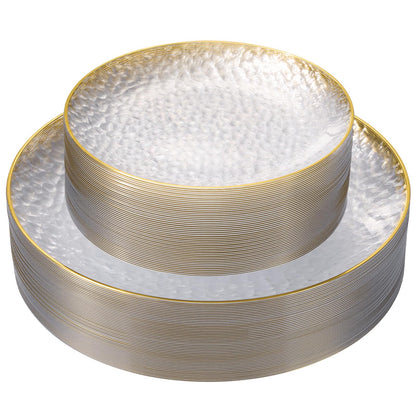 Goodluck 100 Pcs Clear Hammered Plastic Plates with Gold Rim for 50 Guests 🍁 All In One Marketplace Canada