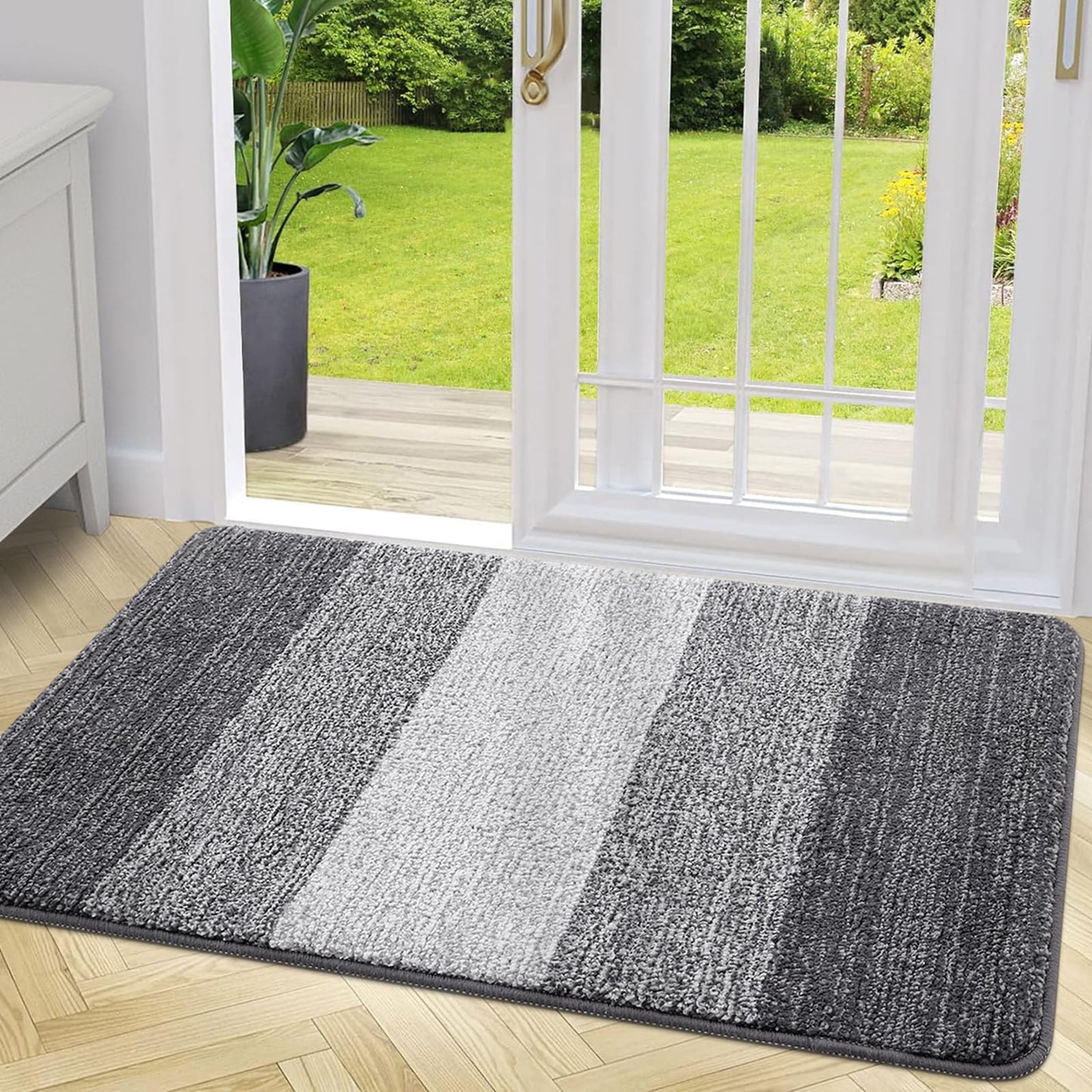 Grandaily Indoor Doormat, 20" x 32" Non-Slip Mud Trapper Absorbent Front Door Mats, Washable Striped Inside Entryway Mat, Low-Profile Welcome Mat Entrance Mat, Grey