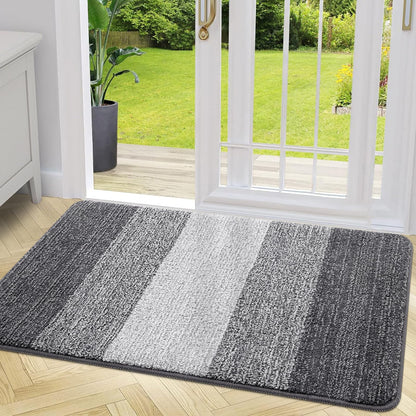 Grandaily Indoor Doormat, 20" x 32" Non-Slip Mud Trapper Absorbent Front Door Mats, Washable Striped Inside Entryway Mat, Low-Profile Welcome Mat Entrance Mat, Grey