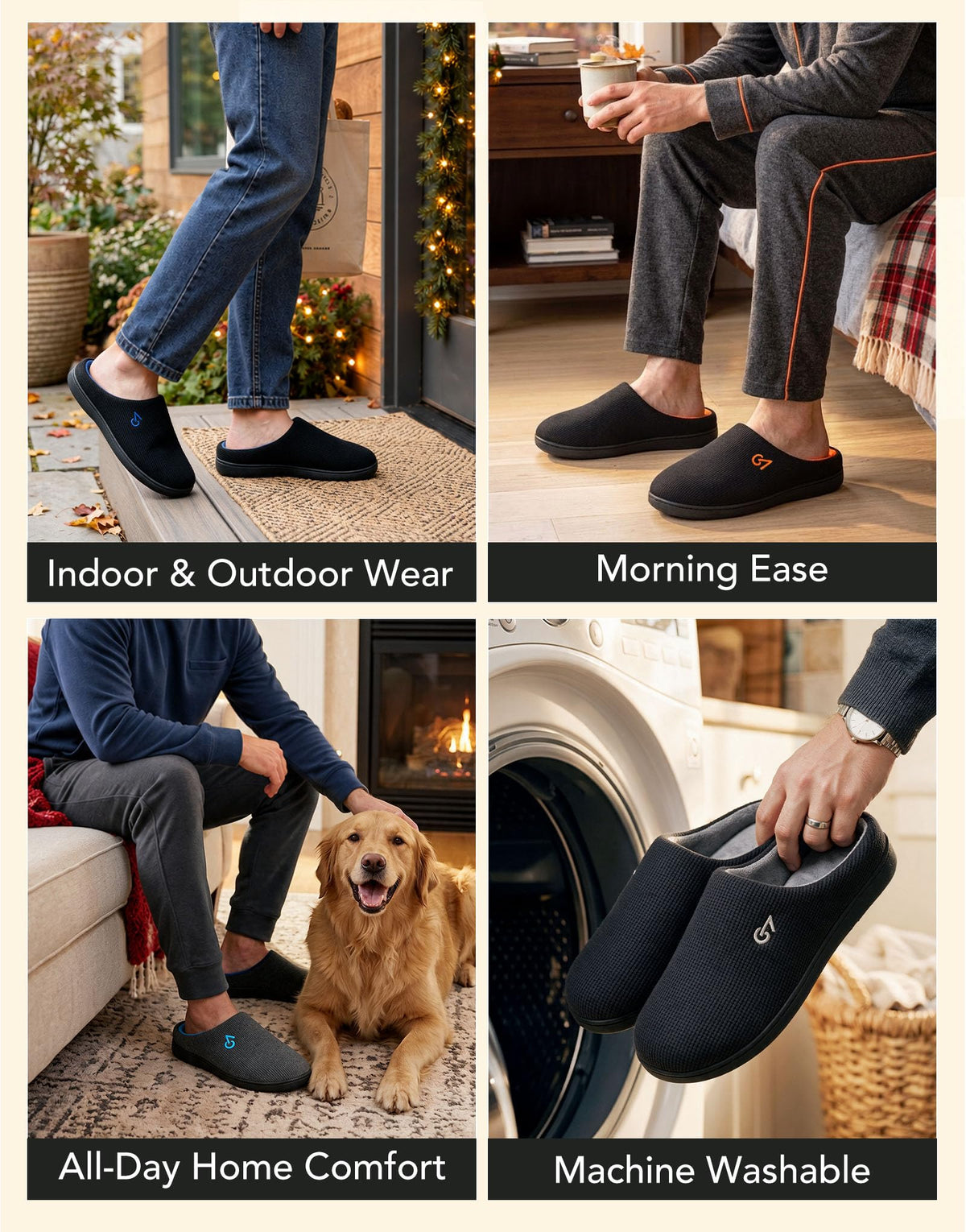 VeraCosy Men's Two-tone Memory Foam Slippers Muted Black Gray,9-10 US 🍁 All In One Marketplace Canada