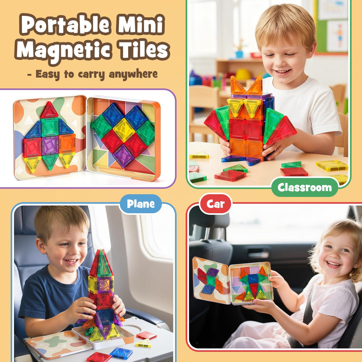 Dreamon 60PCS Mini Magnetic Tiles Travel Magnetic Tiles for Kids with Tin Box Building Toy Christmas Birthday Gift Boys Girls Age 3 4 5 6 7 8 Years Old 🍁 All In One Marketplace Canada