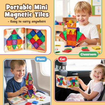 Dreamon 60PCS Mini Magnetic Tiles Travel Magnetic Tiles for Kids with Tin Box Building Toy Christmas Birthday Gift Boys Girls Age 3 4 5 6 7 8 Years Old 🍁 All In One Marketplace Canada