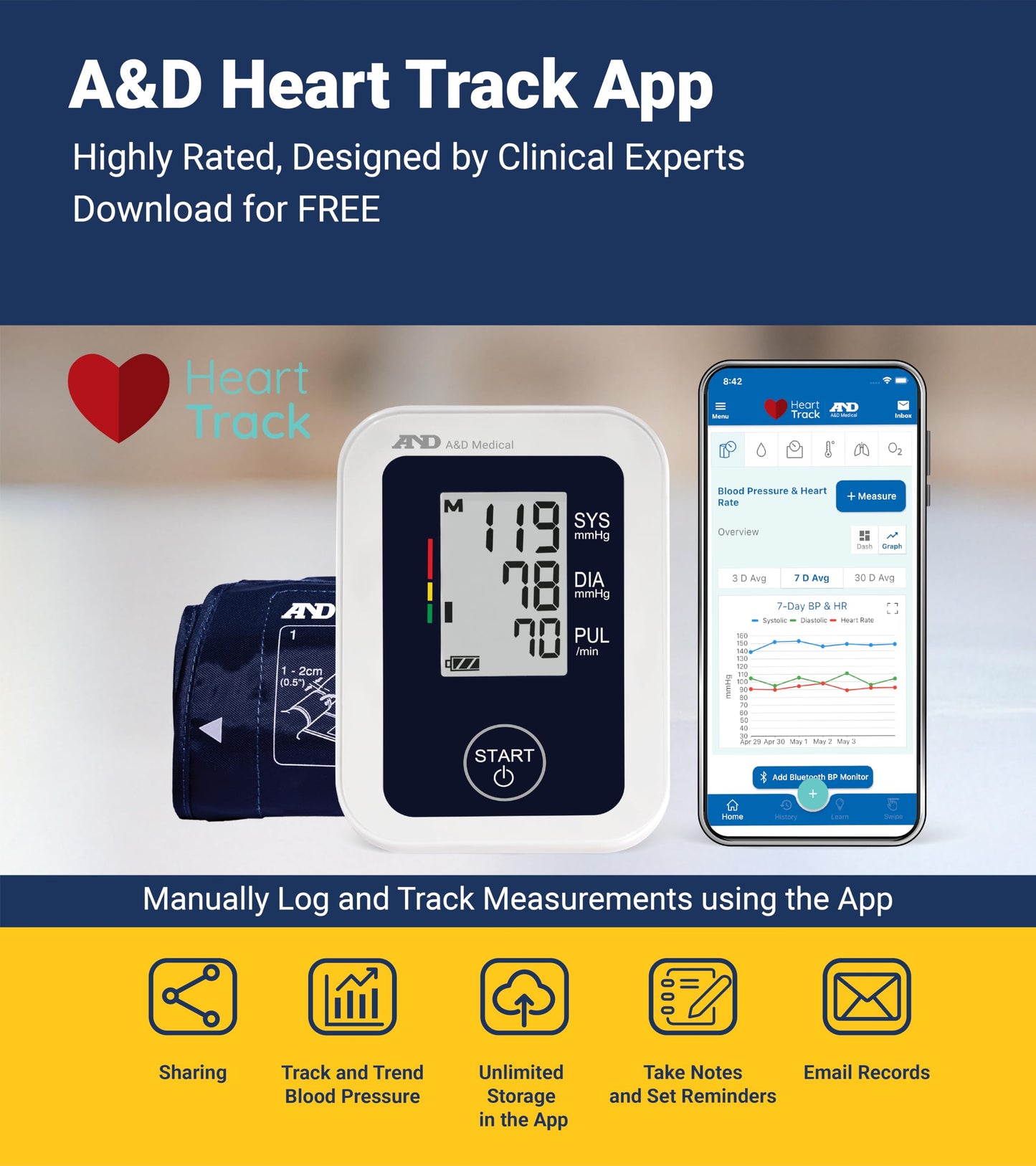 A&D Medical Blood Pressure Monitor for Home Use - UA-651CN - Upper Arm Precise BP Machine - Wide Range Cuff (8.6–16.5” / 22-42 cm) Easy To Use, One Click Operation, Adults, AA Batteries, 1-User - Available at All In One Marketplace Canada