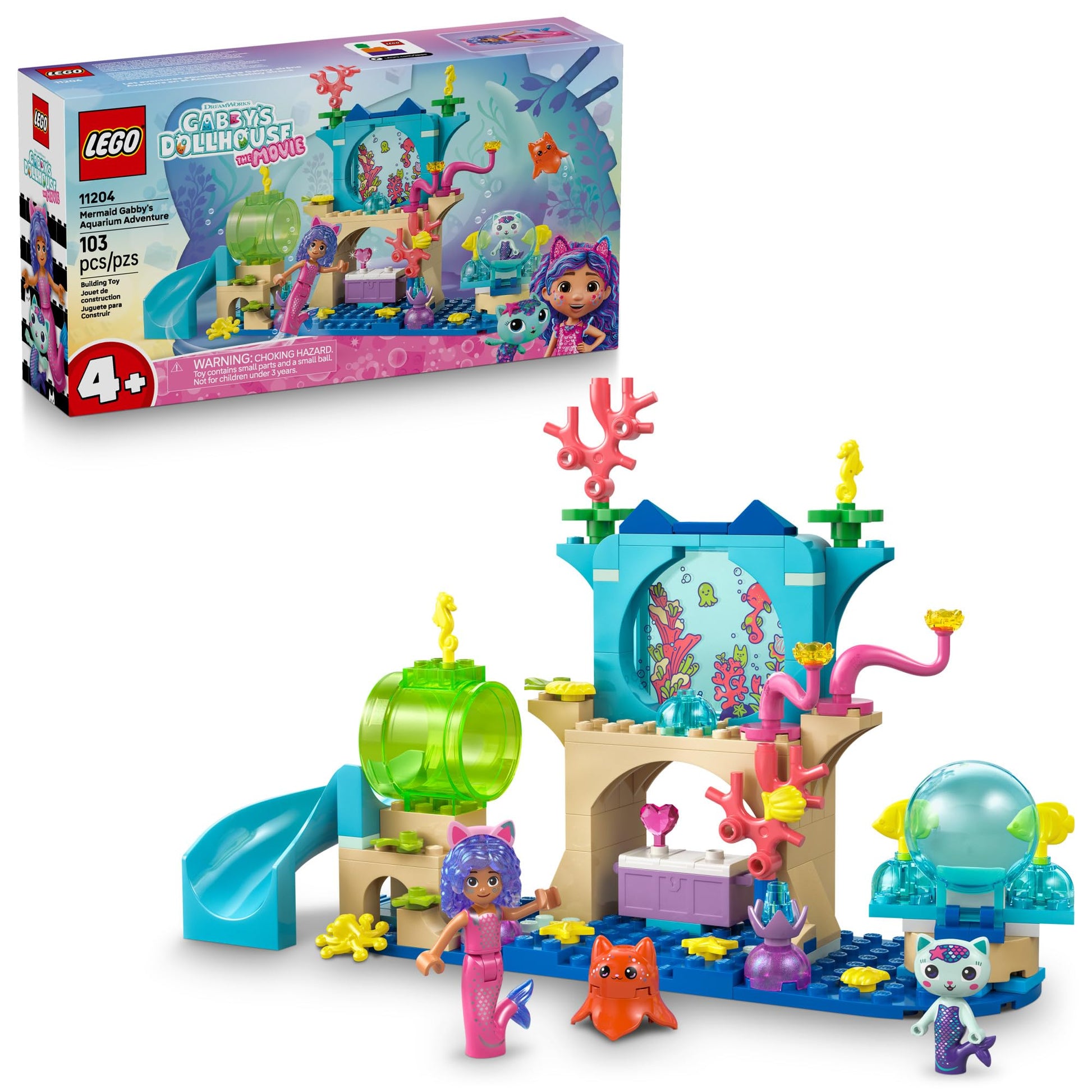 LEGO Gabby’s Dollhouse Mermaid Gabby’s Aquarium Adventure Building Blocks - Pretend Play & Learning Toy for Girls & Boys, Ages 4+, with Gabby & Mercat Mini Dolls - Gift Idea for Birthdays - 11204 LEGO