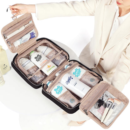 NISHEL Travel Toiletry Bag for Women, Portable Hanging Organizer for Full-Sized Shampoo, Conditioner, Brushes Set, Makeup Accessories, Large Size, Black 🍁 All In One Marketplace Canada