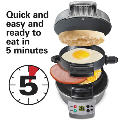 Hamilton Beach Breakfast Sandwich Maker with built in Digital Timer,600 W, PFAs Free, Silver (25478RC) Hamilton Beach