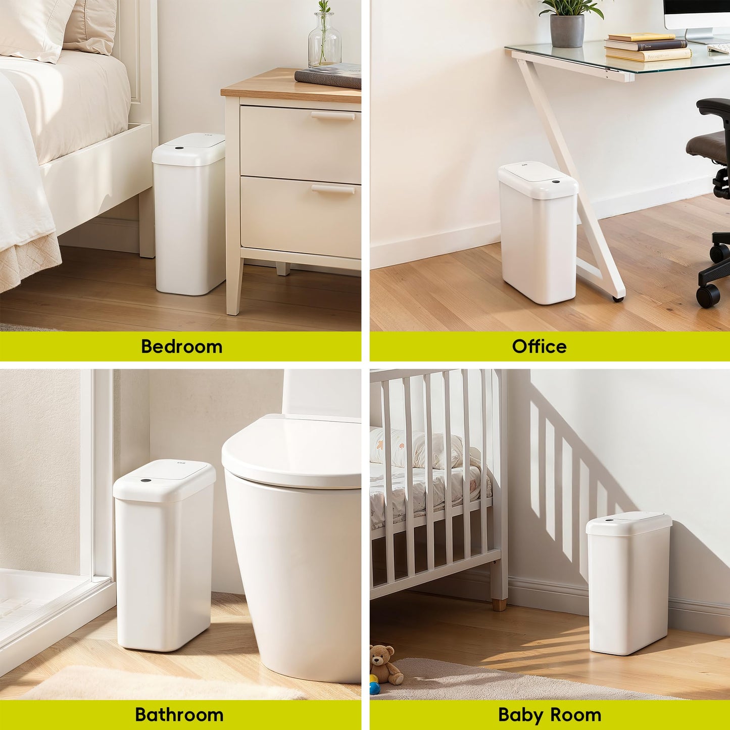 EKO Automatic Bathroom Trash Can with Lid, 2.6 Gallon Slim Touchless Garbage Can, Waterproof Motion Sensor Trash Bin for Bathroom, Office, Kitchen, White EKO