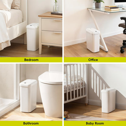 EKO Automatic Bathroom Trash Can with Lid, 2.6 Gallon Slim Touchless Garbage Can, Waterproof Motion Sensor Trash Bin for Bathroom, Office, Kitchen, White EKO