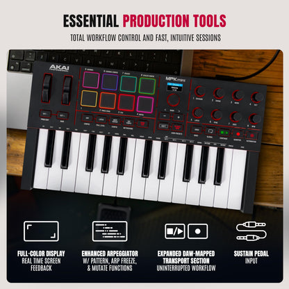 Akai Professional MPK Mini IV 25-Key USB-C MIDI Keyboard Controller, Black