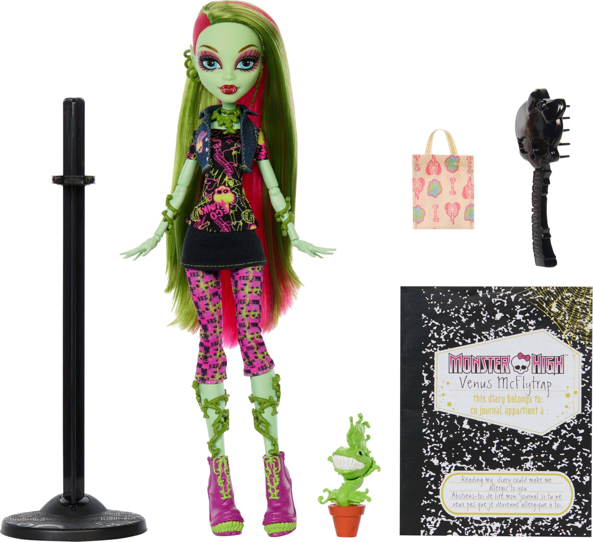 Monster High Boo-riginal Creeproduction Doll, Venus McFlytrap Collectible Reproduction with Doll Stand, Diary, and Pet Chewlian Monster High
