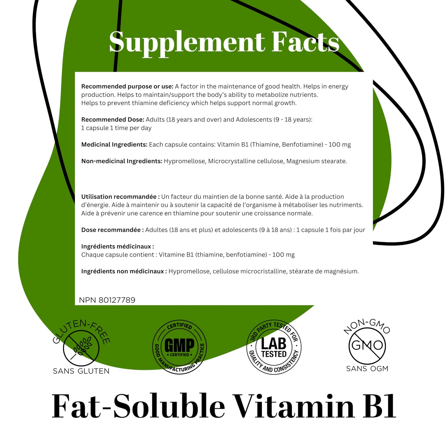 PUREFULLY Benfotiamine Vitamin B1/Thiamine 100mg, 120 Capsules - High Absorption Energy Support - Gluten Free, Non-GMO, Made in Canada - Available at All In One Marketplace Canada