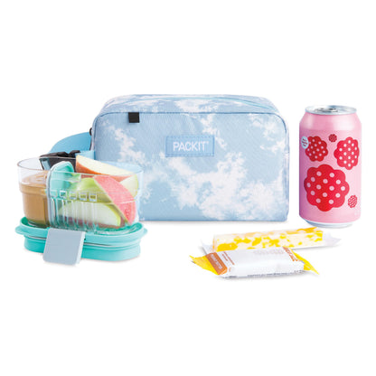 PackIt® Freezable Snack Box, Blue Sky, Built with ECOFREEZE® Technology, Collapsible, Reusable, Zip Closure with Buckle Handle, Designed for Work Snacks, Fresh Snacks On the Go, Adults, and All Ages