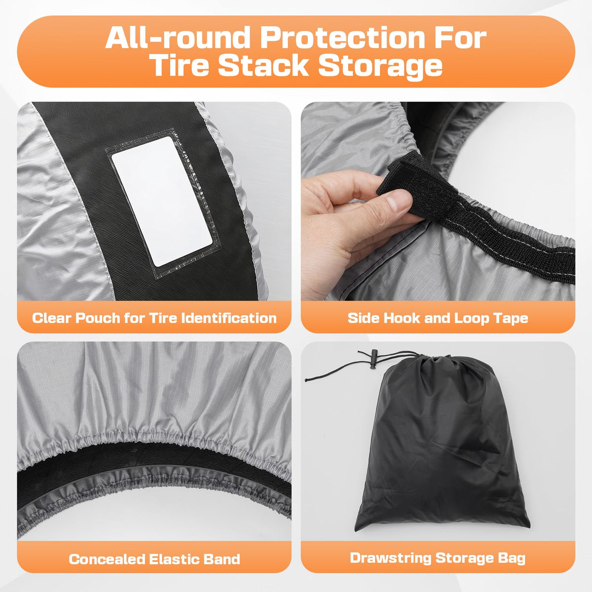 Seasonal Tire Storage Bags, Tire Covers for Storage Set of 4 with Portable Handle for Easy Lift and Carry, 600D Waterproof Winter Tire Totes, Adjustable Design Fits Diameter in 22 to 30 inch-GREY 🍁 All In One Marketplace Canada