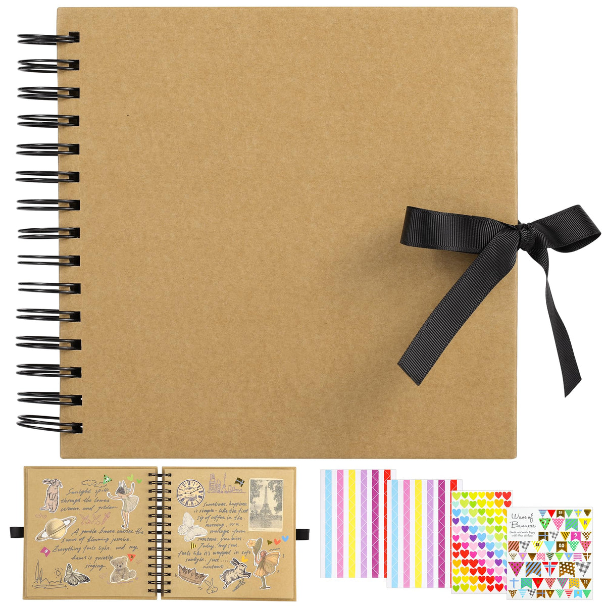80 Pages Scrapbook Photo Album Brown Kraft Thick Paper Square 20.5x20.5cm DIY Memory Book 250GSM Scrapbooking Kit 15 Rings for Wedding Birthday Christmas PAP21SKP40 🍁 All In One Marketplace Canada