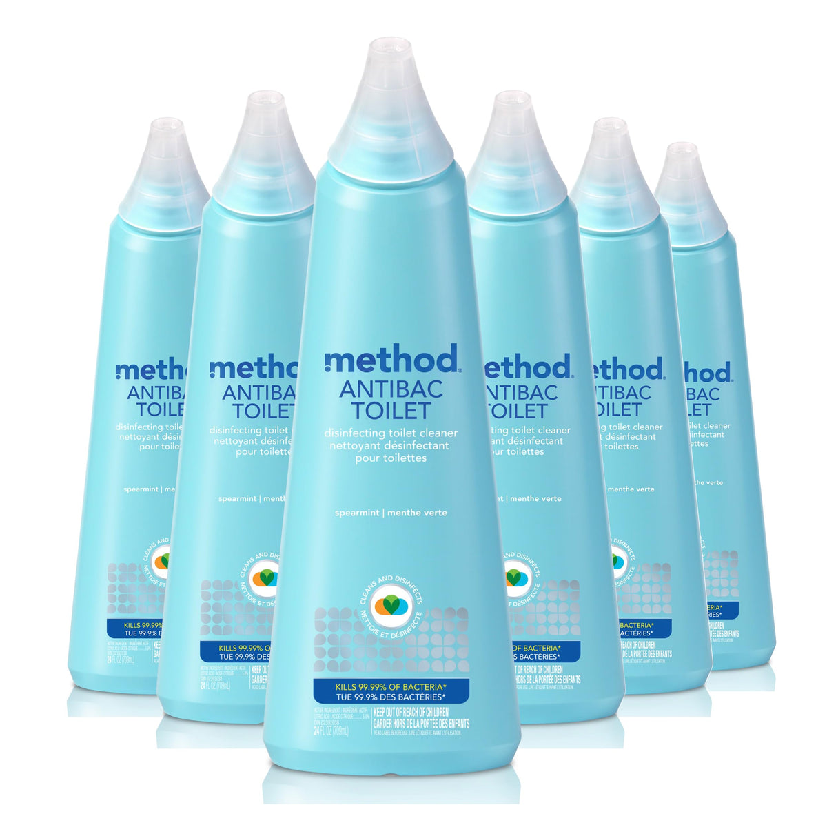 Method Toilet Bowl Cleaner, Biodegradable and Powergreen Toilet Cleaner that Cuts Through Grease and Grime Buildup, Spearmint Scent, 709 ml Bottle, 6 Pack
