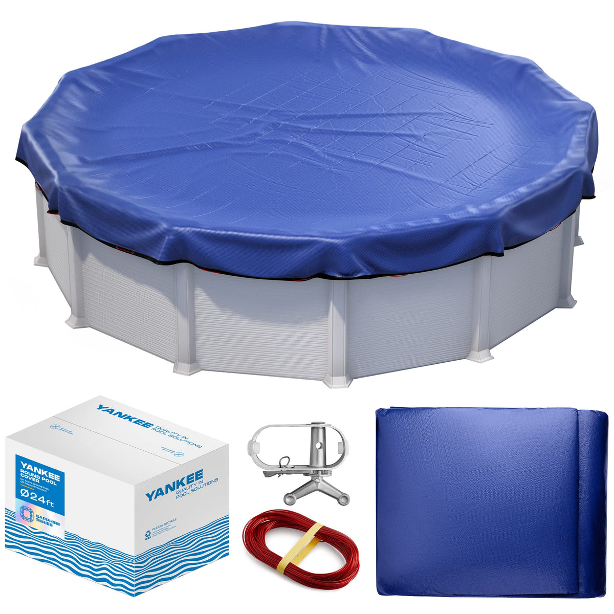 Winter Pool Cover 24 ft Round for Above Ground | Extra Thick & Durable Above-Ground Pool Cover | Sapphire Series of Premium Cold- and UV-Resistant Pool Cover | by Yankee Pool Pillow 🍁 All In One Marketplace Canada