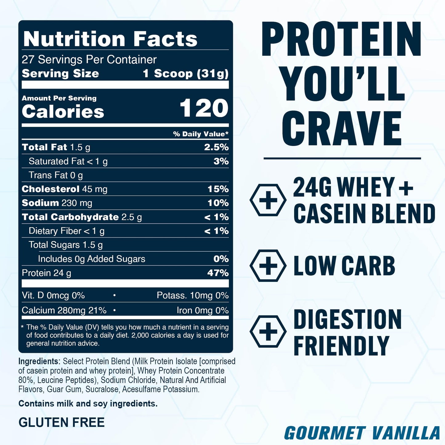 PEScience Select Protein Powder, Whey and Casein Blend, Lean Protein Powder for Women and Men, Low Calorie, Low Carb, Keto Friendly, Gluten Free - Gourmet Vanilla, 27 Servings
