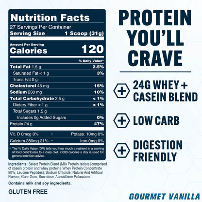 PEScience Select Protein Powder, Whey and Casein Blend, Lean Protein Powder for Women and Men, Low Calorie, Low Carb, Keto Friendly, Gluten Free - Gourmet Vanilla, 27 Servings