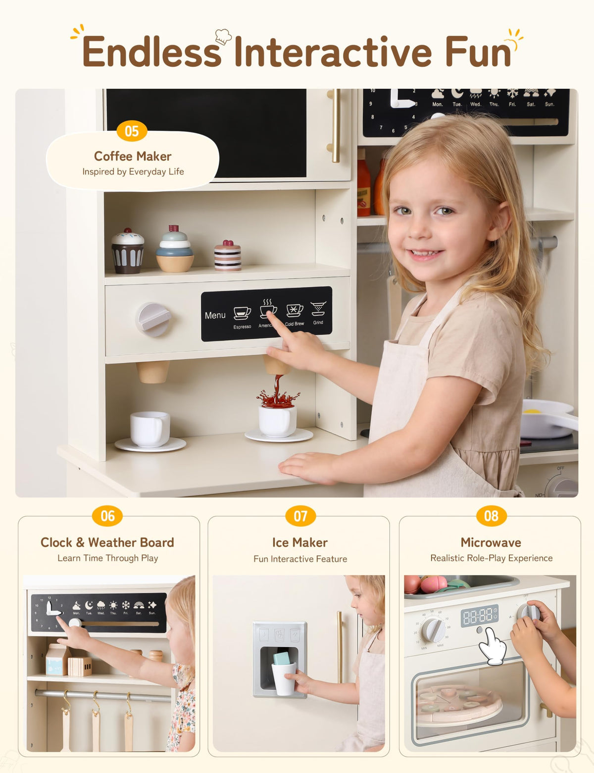 besrey Wooden Play Kitchen Set for Kids with Real Lights and Sounds 🍁 All In One Marketplace Canada