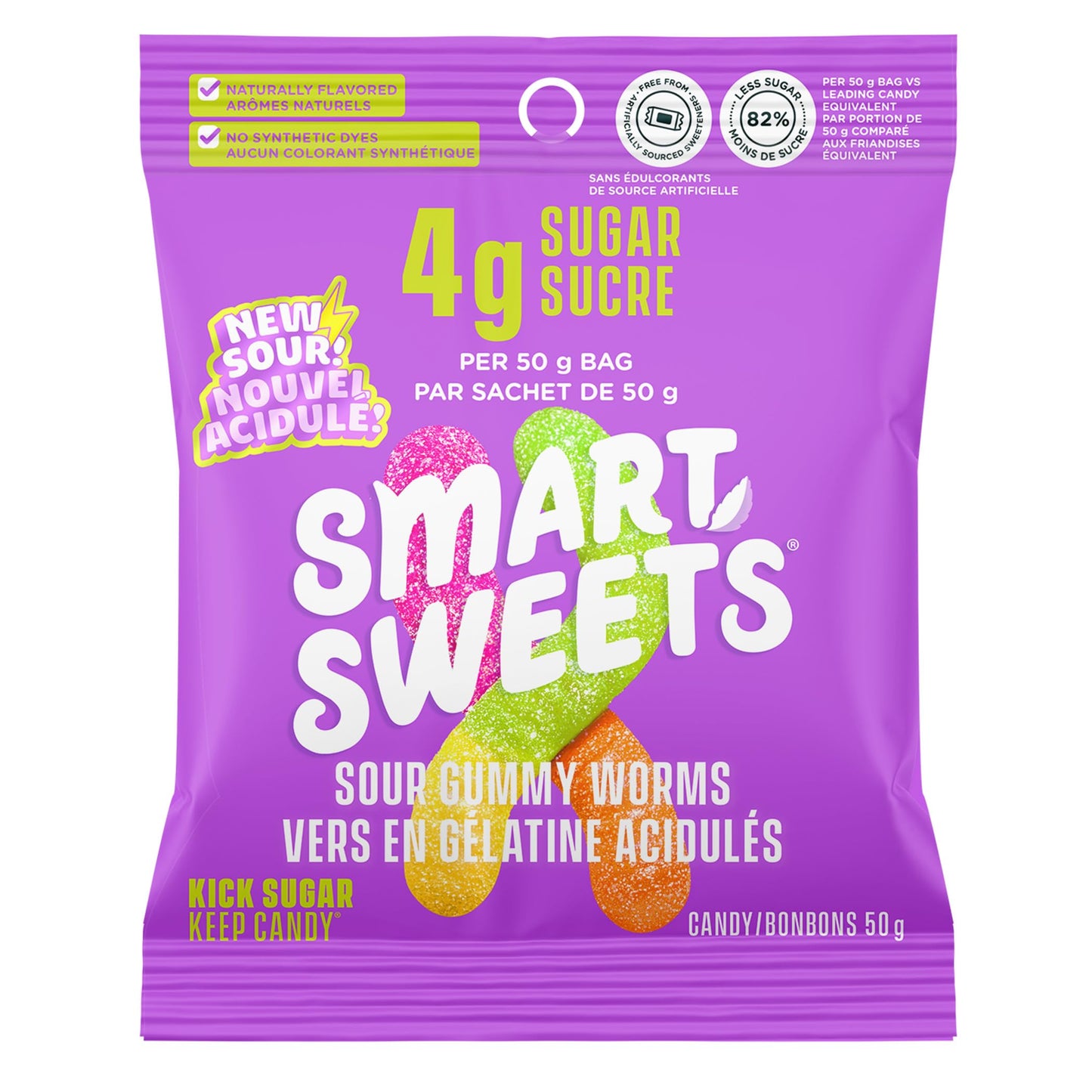 SmartSweets Sour Gummy Worms 50g (Pack of 14) – Low Sugar, Low Calorie, Gluten-Free Candy