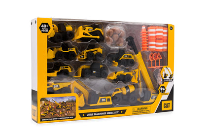 CAT Construction Toys, Little Machines Mega Set – 40+ Pieces with XL Crane & Excavator, 10 Mini Vehicles, Road Signs, Cones, Boulders & Barricades, Indoor/Outdoor STEM Toy for Kids Ages 3 + CAT