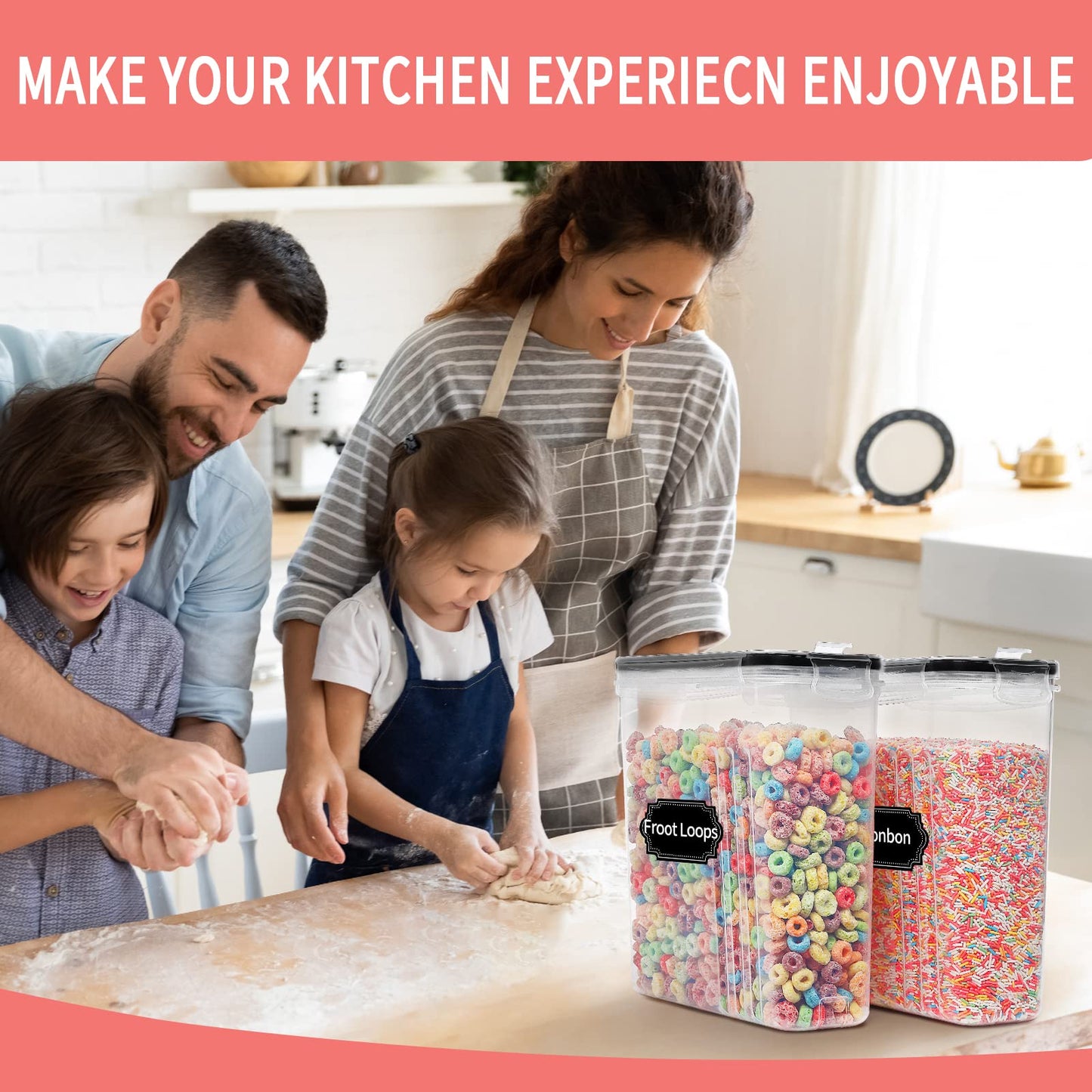 Large Dry Food Storage Containers with Lids, PRAKI 6PCS 4L Airtight Cereal Containers Storage, Leak-proof Canister Set for Kitchen Pantry Organizers and Storage with 20 Labels & Marker - Available at All In One Marketplace Canada
