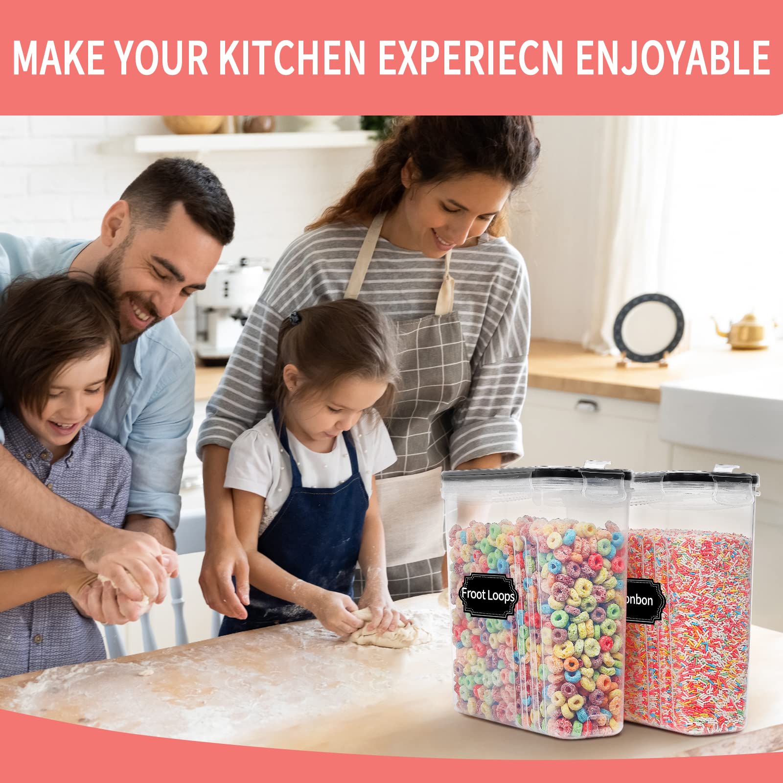 Large Dry Food Storage Containers with Lids, PRAKI 6PCS 4L Airtight Cereal Containers Storage, Leak-proof Canister Set for Kitchen Pantry Organizers and Storage with 20 Labels & Marker - Available at All In One Marketplace Canada