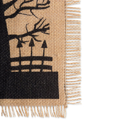 Chemin de table DII Halloween style primitif en toile de jute, maison hantée effrayante, 36 x 287 cm, noir et beige
