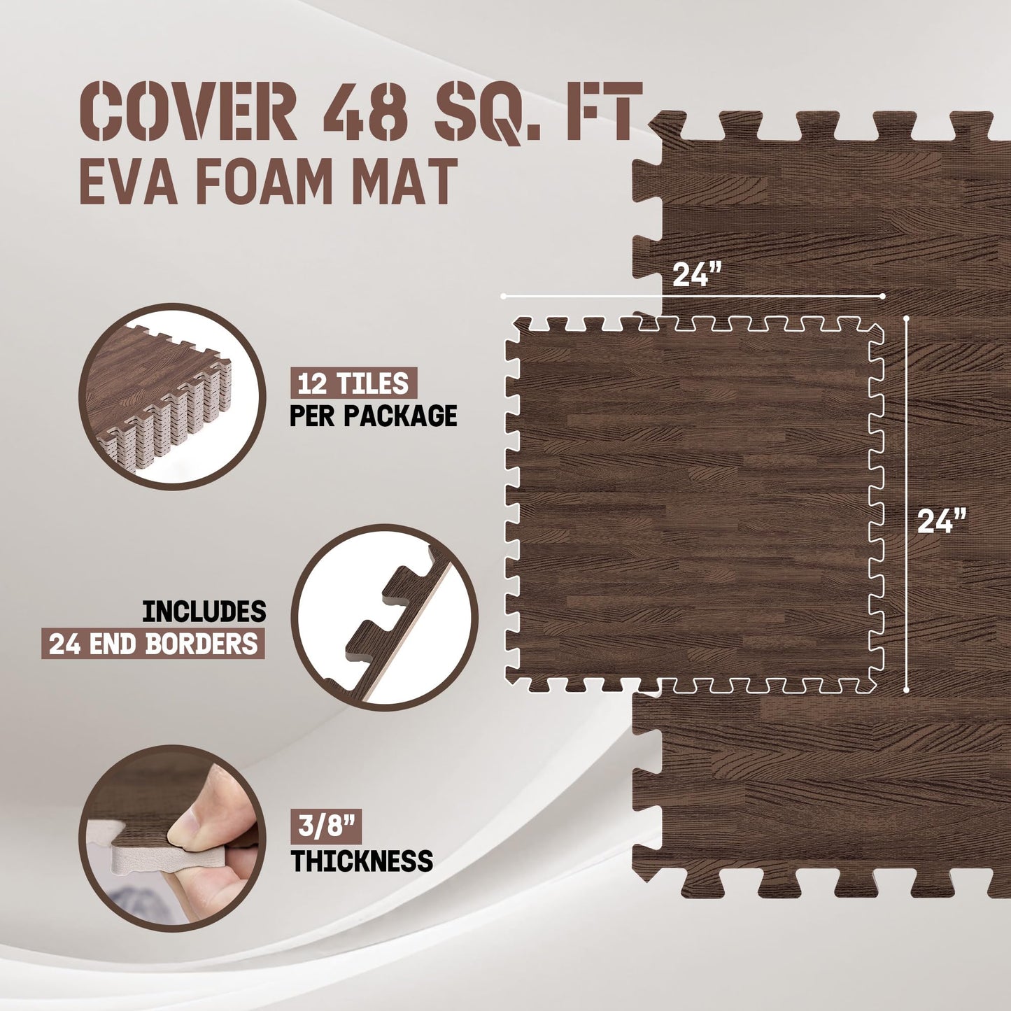 Yes4All EVA Interlocking Mats, Puzzle Floor Tiles, Foam Floor Padding with Border for Furniture, Home Space, Living Room, Garage - Dark Oak Wood, 4.46 m2 Yes4All