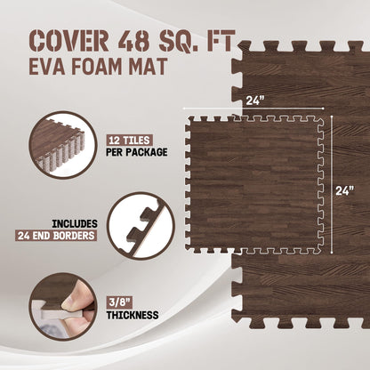 Yes4All EVA Interlocking Mats, Puzzle Floor Tiles, Foam Floor Padding with Border for Furniture, Home Space, Living Room, Garage - Dark Oak Wood, 4.46 m2 Yes4All