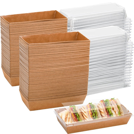 Dicunoy 100 Pack Paper Sandwich Boxes with Clear Lids, Disposable Swiss Roll Cake Containers, Rectangle To Go Boxes for Sushi, Waffle, Cookie, Fruits, Pastry, Desserts, Food Truck Business 🍁 All In One Marketplace Canada