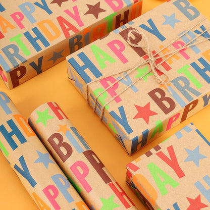 BIOBROWN Kraft Wrapping Paper Roll Colorful Text Happy Birthday Design Perfect for Birthday Holiday Wrap 17 inch X 33 feet 🍁 All In One Marketplace Canada