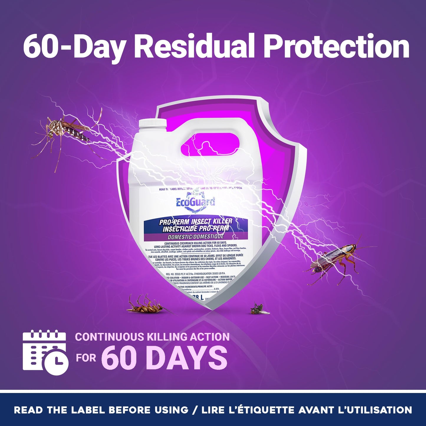 EcoGuard Pro-Perm Insect Killer 3.78L | Professional Insecticide with Fast-Acting Residual Formula | 60 Day Protection | Water-Based, Ready-to-Use Indoors & Outdoors | Sprayer Not Included