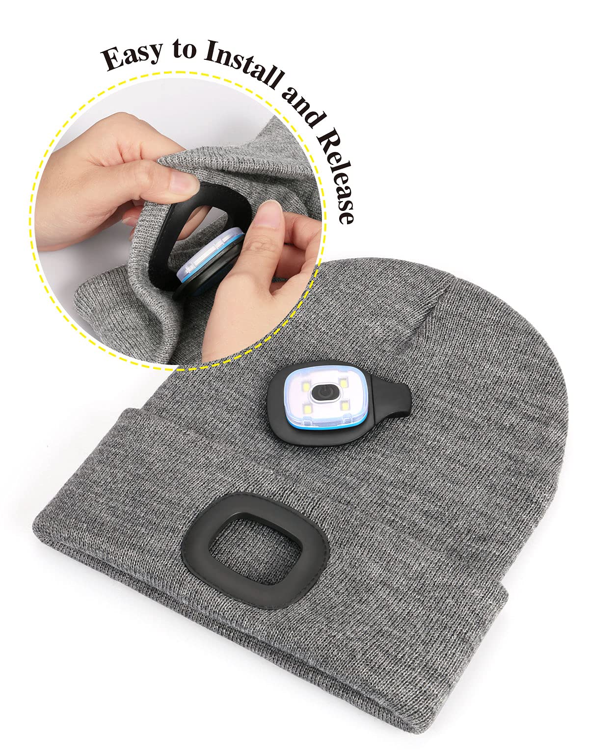 Gifts for Men, Unisex LED Beanie Hat with Light, 4 LED USB Rechargeable Hands Free Headlamp Winter Warm Knitted Cap, Flashlight Lights Hat Torch Skull Cap Women Men Gifts for Camping Hiking (Grey) 🍁 All In One Marketplace Canada