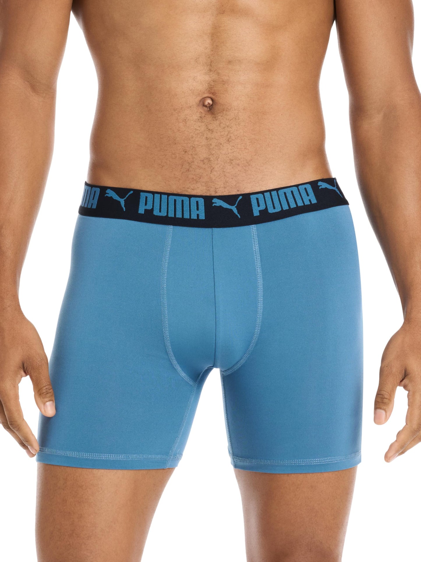 Puma Men's Standard 4 Pack Active Stretch Boxer Briefs, Blue Combo