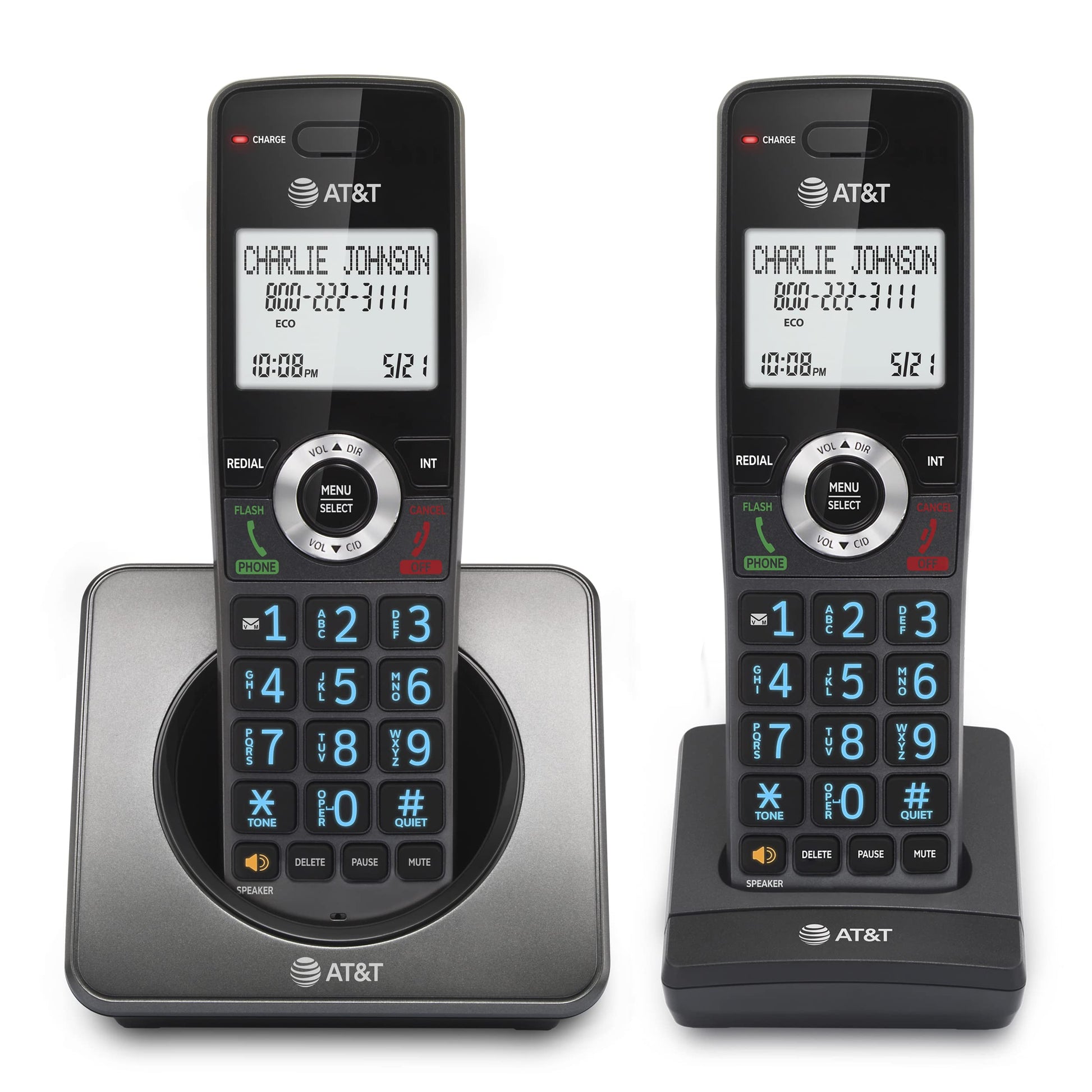 AT&T GL2101-2 DECT 6.0 Cordless Home Phone 2-Handset with Call Block, Caller ID, Full-Duplex Handset Speakerphone, 2" White Backlit Display, Lighted Keypad, Graphite & Black AT&T