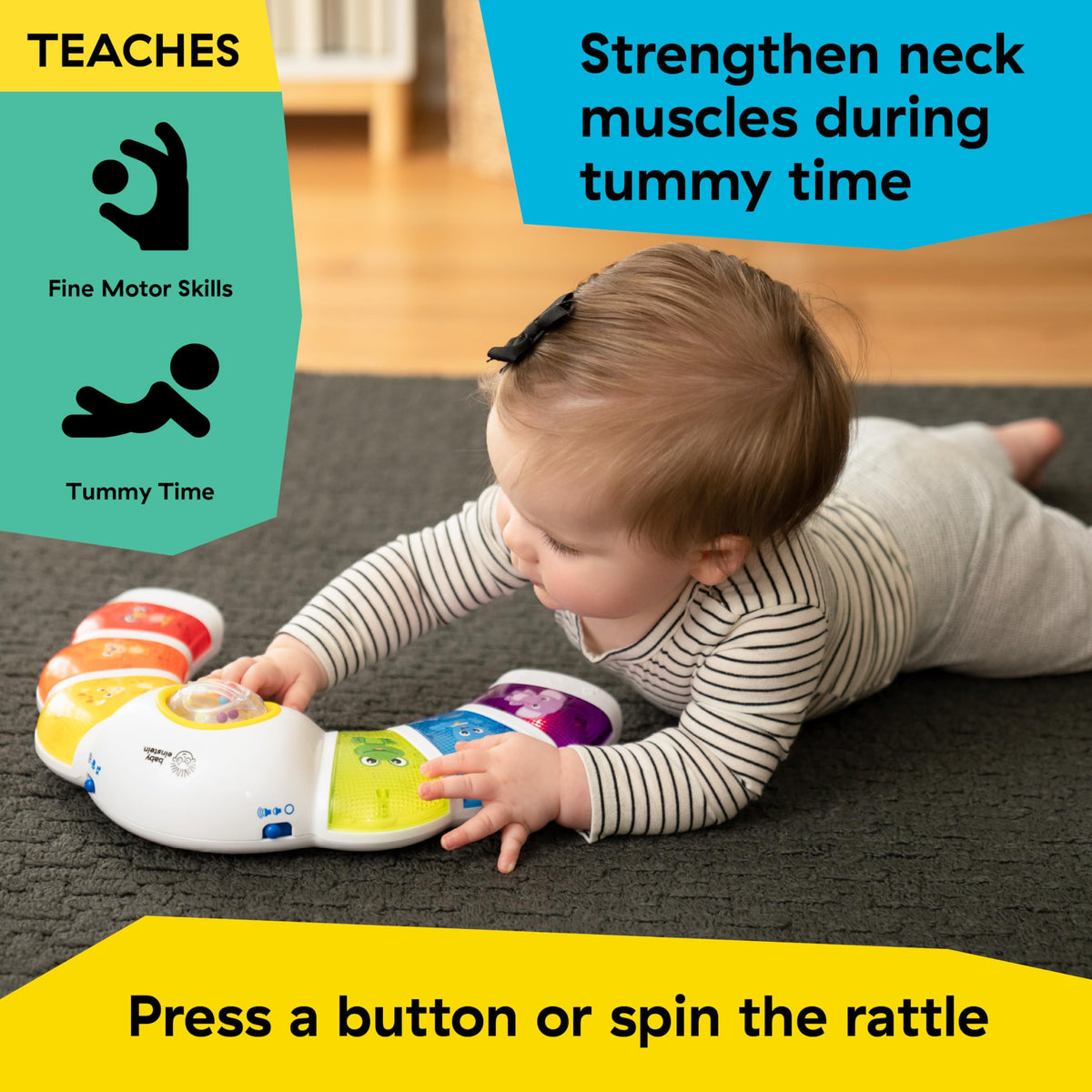 Baby Einstein Glow & Discover Light Bar Musical Activity Station and Tummy Time Toy, Montessori Cause and Effect Early Learning for 3-36 Months