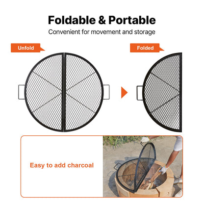 VEVOR X-Marks Fire Pit Grill Grate, Foldable Round Cooking Grate, Heavy Duty Steel Campfire BBQ Grill Grid with Handle and Support X Wire, Portable Camping Cookware for Outside Party, 36 Inch Black VEVOR