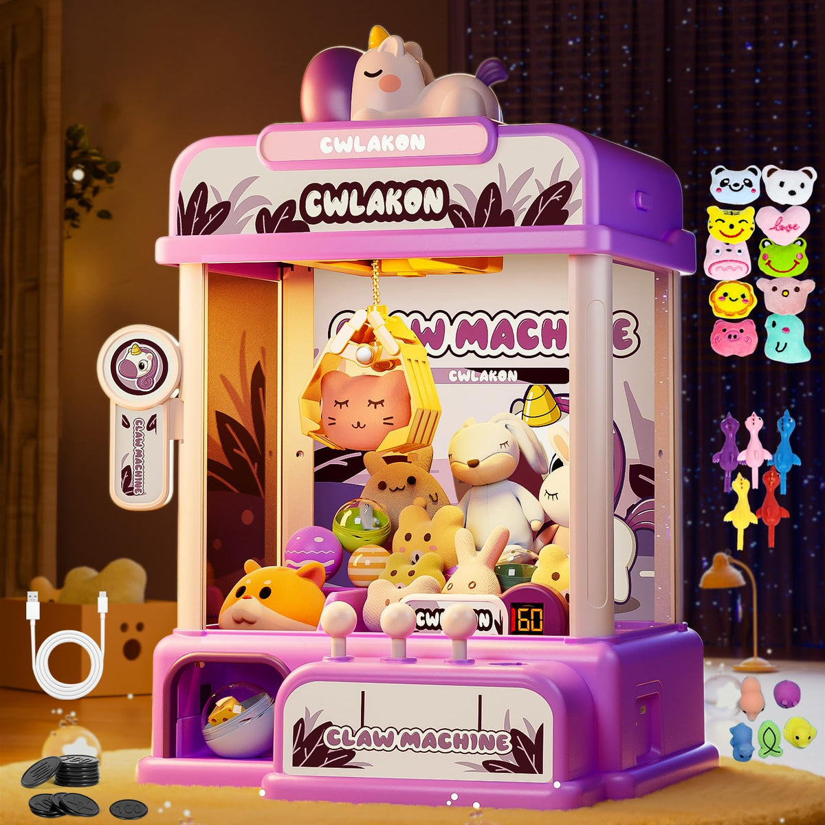 CWLAKON Claw Machine for Kids Adults with Sound, Unicorns Toys for Girls Age 3+, Arcade Games Mini Vending Machine with Mini Plush Toys, Candy Grabber Prize Dispenser Machine, Christmas Birthday Gifts 🍁 All In One Marketplace Canada